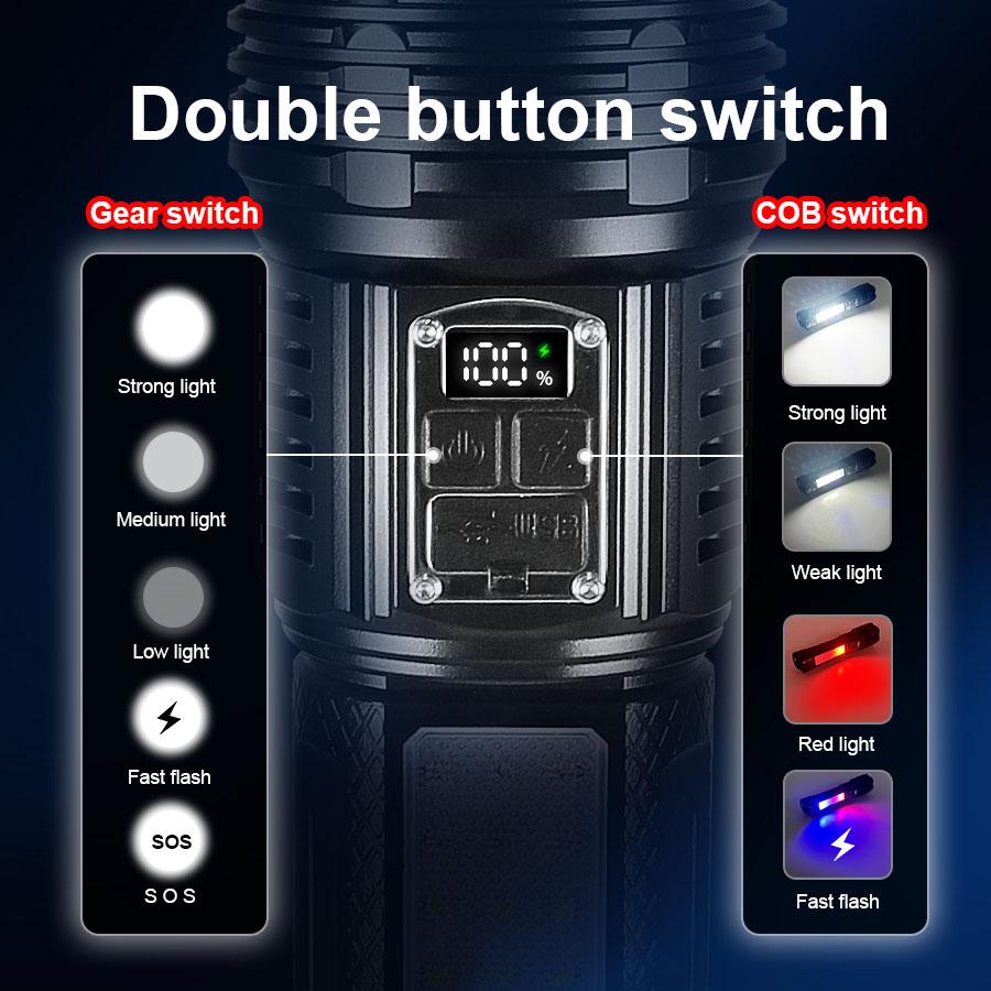 15000mah High Power Led Flashlights Built-in Battery Flash Light Emergency Spotlight Most Powerful Lantern