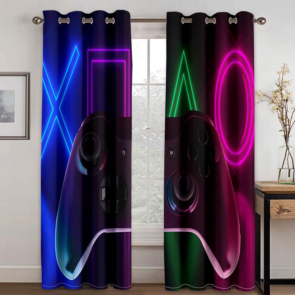 3D Print Cheap Modern Video Game Controller Gamer Thin Shading Polyester Window Curtains for Bedroom Living Room Home Decor Hook