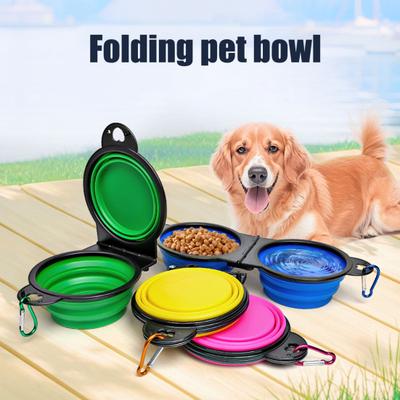 Складная миска для собак, портативная дорожная кормушка для домашних животных, расширяемая силиконовая миска для корма и воды с карабинами для прогулок, походов, кемпинга