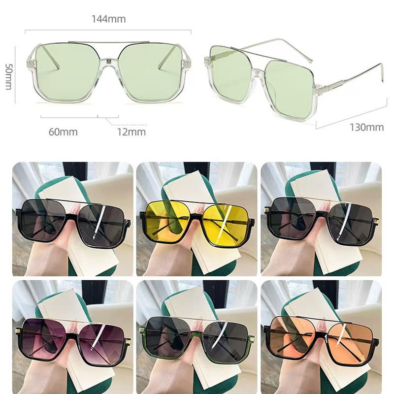 Retro Double Beam Large Frame Metal Sunglasses For Women Men fashion Square Brown Driving Glasses Outdoor Shades UV Resistance