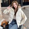 European and American style knitted cotton clothes splicing short autumn and winter hooded new thermal cotton-padded clothes jacket women