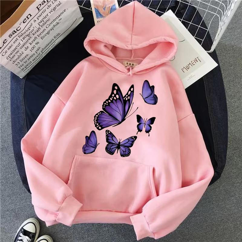 Funny 90s Graphic Butterfly Pattern Printed Hoodies Women's Men's Vintage Y2k Sweatshirts Hooded Clothes
