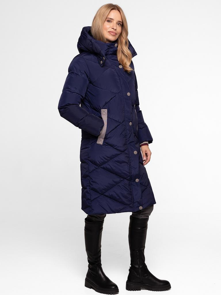 WOMEN' LONG QUILTED DIAMOND JACKET WITH HOOD