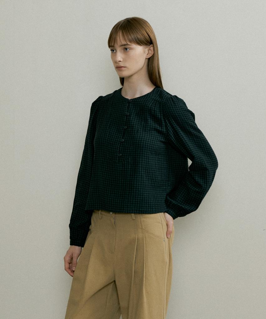 THE PENNY Check Shiring Blouse - Green