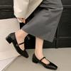 Мода 2025 Женские туфли-лодочки Весна Осень Мэри Джейн Женские Квадратный носок Неглубокие Одинарные Туфли Кожаное Платье Вечеринка Массивный Каблук Обувь