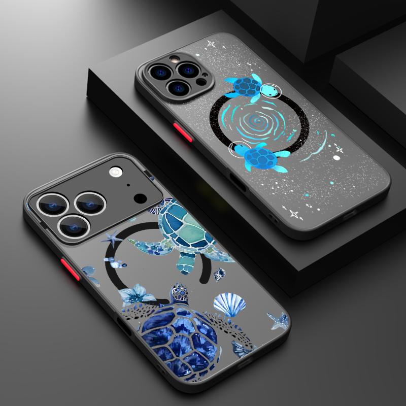 Чехол с рисунком Морская Черепаха, Ракушка, Кит для iPhone 17 Pro Max Магнитный для Magsafe Гибридный ТПУ+ПК Матовая Крышка для iPhone 16 Pro Max 15 14 13 12 11 16E Air