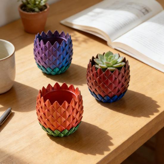 Dragon Scale Planter Pot with Drip Tray Indoor Outdoor Succulents Herb Plants Flower Pot Container with Drainage Holes Home Balcony Garden Decoration