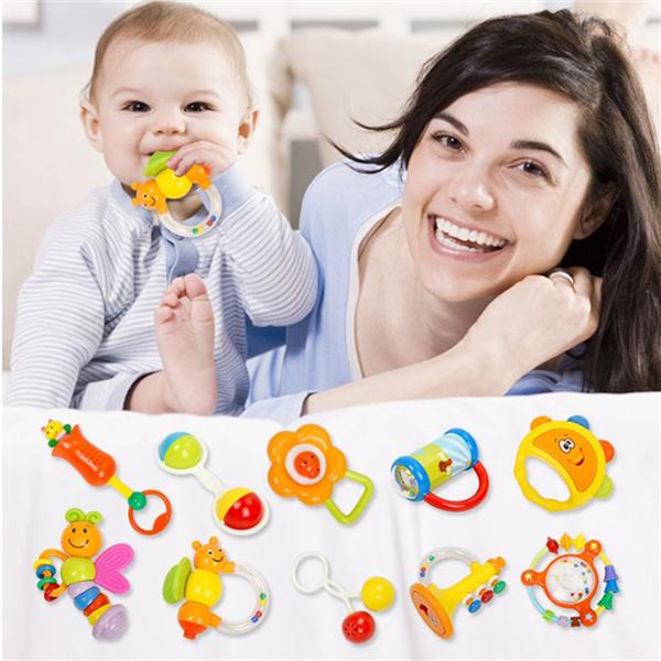 10pcs Baby Rattles Teether Set Durable Educational Latest Teether Rattle Gift Hand Rattles for Kids