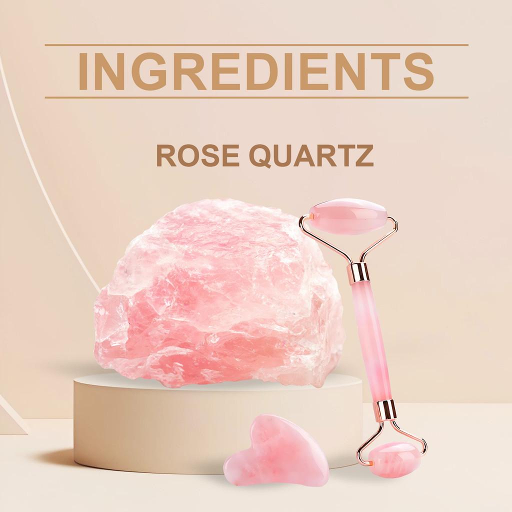 Eelhoe Роллер из розового кварца Массажный набор для успокоения кожи, подтяжки, инструмент для ухода за красотой