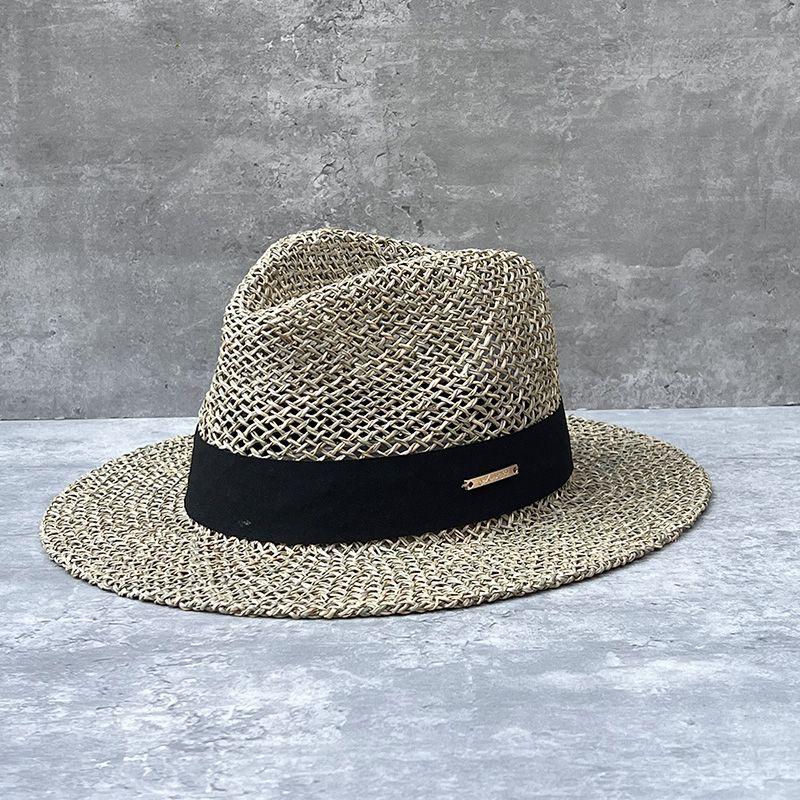 French retro sunshade salty hollow flat-brimmed Panama hat women's summer seaside photo vacation travel top hat