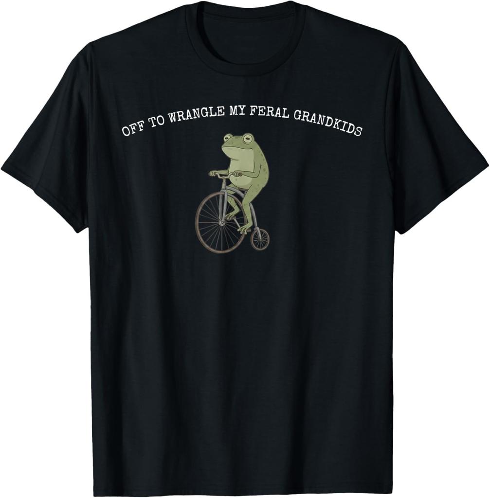 Off To Wrangle My Feral Grandkids Funny Frog Grandma Grandpa T-Shirt