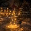 Seasonal Porch Decorations Solar Christmas Bell Waterfall Light, LED Metal Garden Stake with Red Ribbon, Festive Front Yard Illumination Auto On/Off,