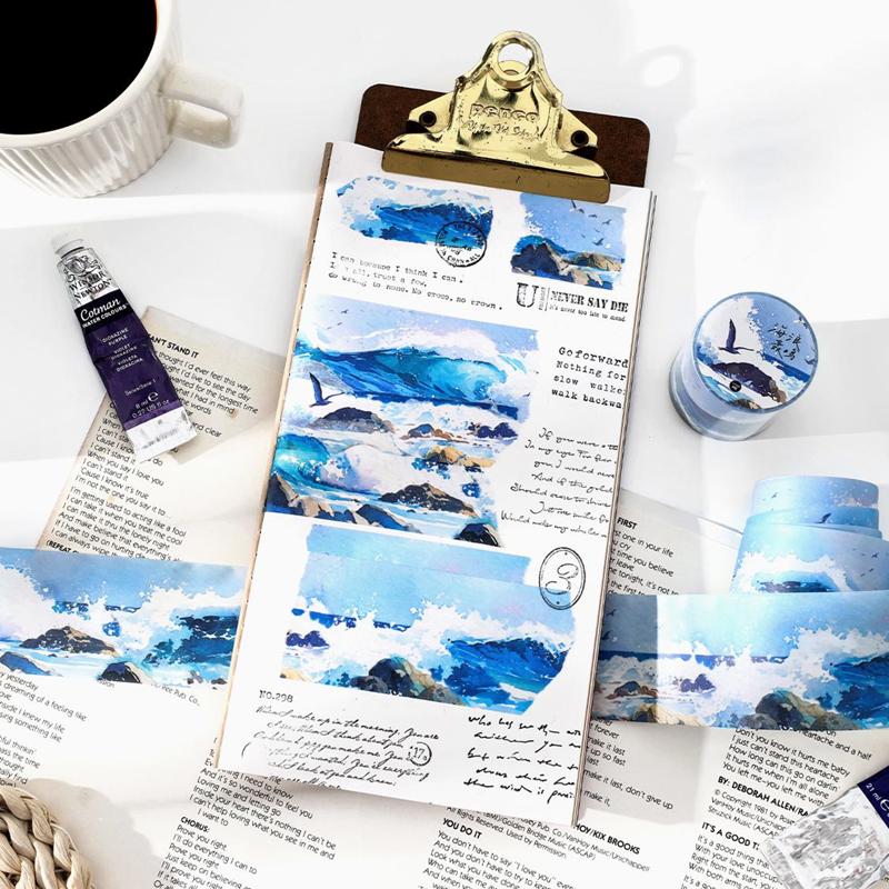 Mr. Paper,200cm/roll,Twilight Sunset Mountain Sea Shell Wave Theme Sticker Tape,Decorative Scrapbook Notebook Phone Case Sticker