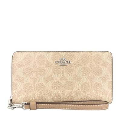 Coach Кошелек FCW778 CW778 Sand x Taupe Signature из кожи с покрытием, длинный кошелек на молнии (Длинный кошелек) (с ремешком) Для женщин [Товар на выходе]