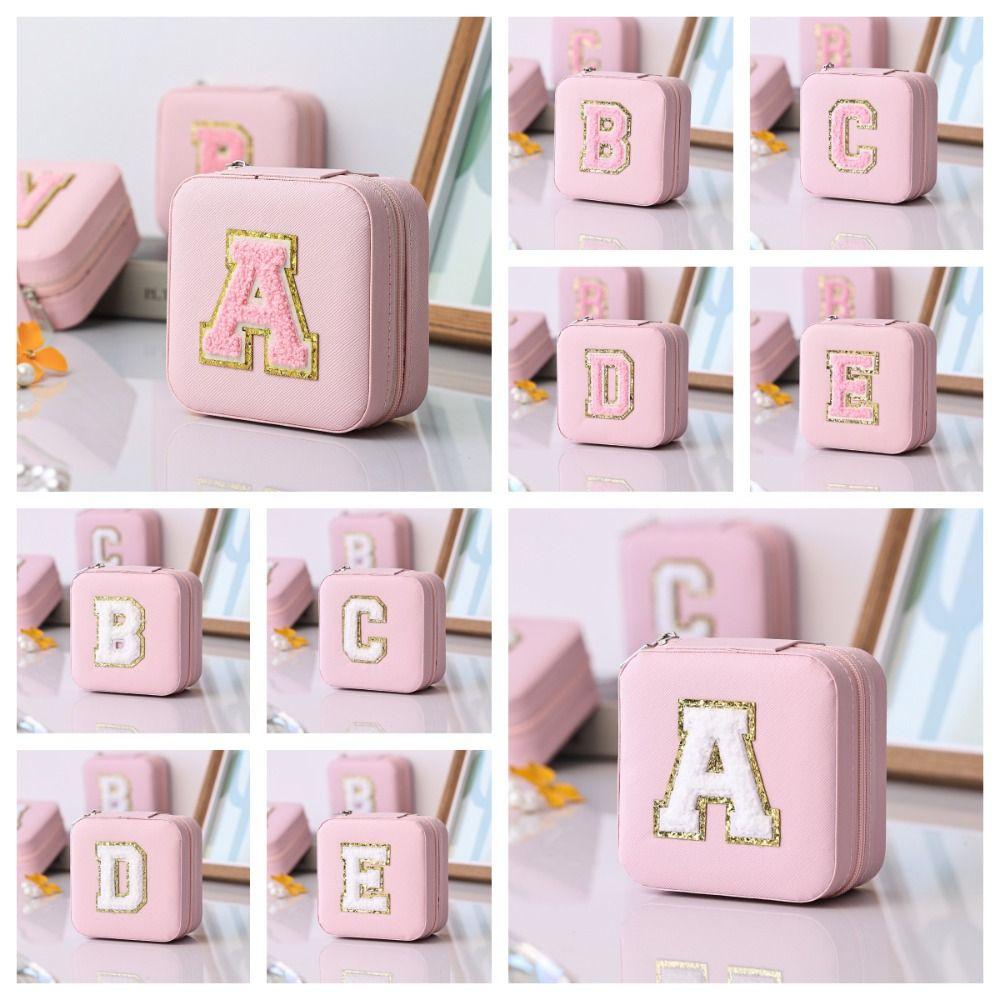 Коробка для хранения колец на молнии с розовыми буквами, портативный держатель для ювелирных изделий, дорожный держатель для ювелирных изделий