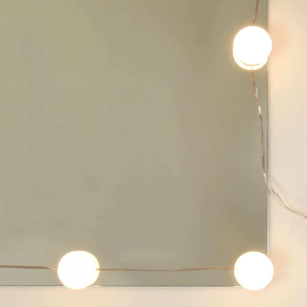 LED Makeup Table with 2 Cabinets White Wood Based Material