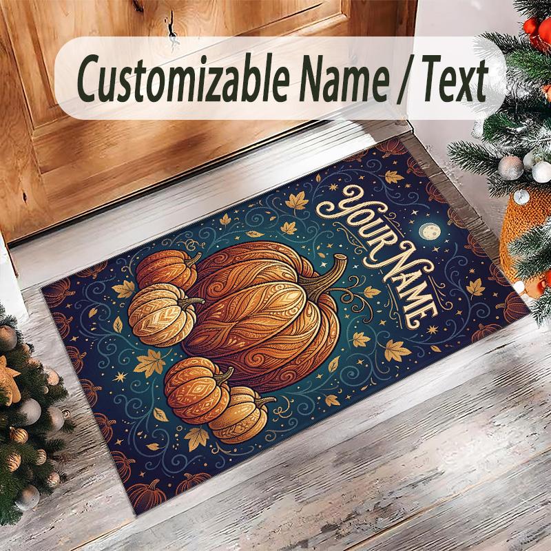 Halloween Theme Crystal Velvet Floor Rug Personalized Custom Name Text Warm Carpet Home Decoration