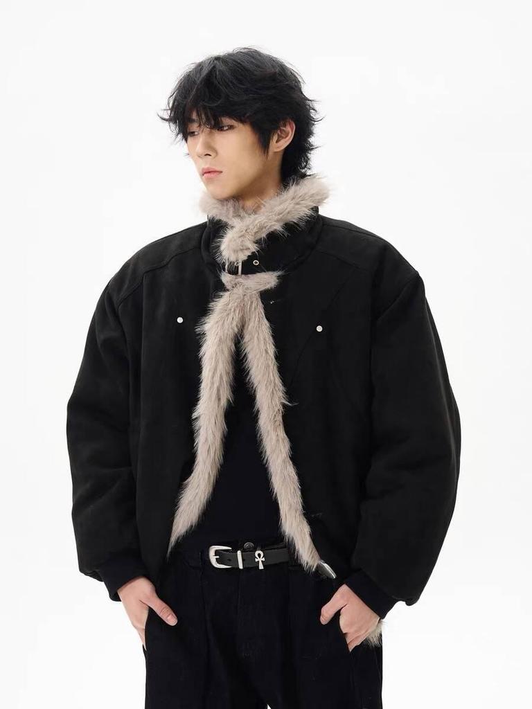 Новая Ретро Потертая Утолщенная Куртка С Меховым Воротником для Мужчин и Женщин