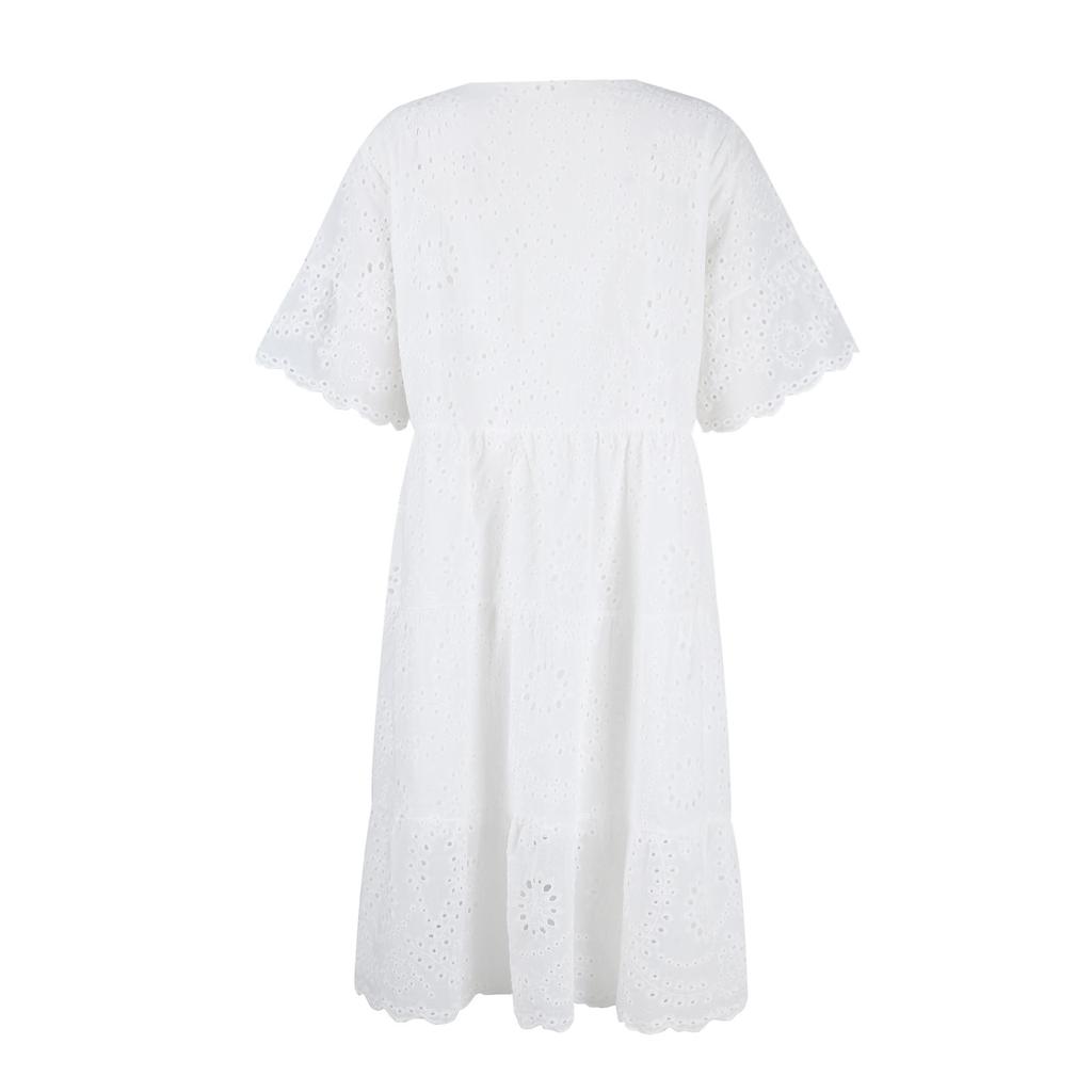 Модное однотонное хлопковое кружевное платье с вышивкой