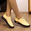 35-45,Soft-soled Shoes Women's Large Size Hand-stitched Lace-up Outside Casual Shoes, Ladies Imitation Leather Shoes
