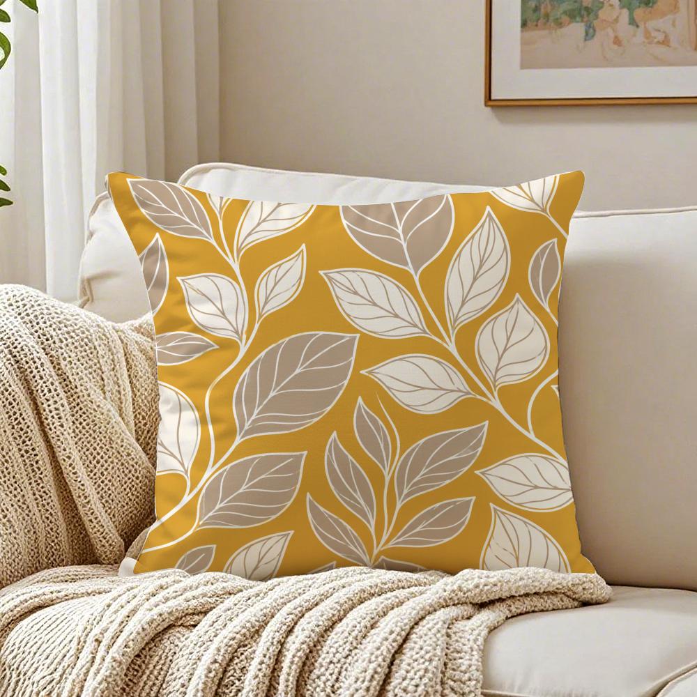 Neutral Line Leaf Botanical Pillow Case Organic Short Plush Cushion Covers Breathable Washable WrinkleResistant
