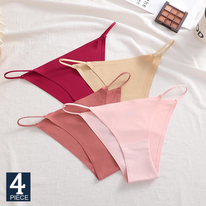 4 шт./комплект Женское бесшовное стринги Нижнее белье Тонкая лямка Низкая посадка Мягкие Удобные Невидимые Panties No Show Мультиколор Комплект