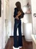 Extra Long Dark Blue Vintage High Waist Slimming Micro Flare Jeans for Tall Women