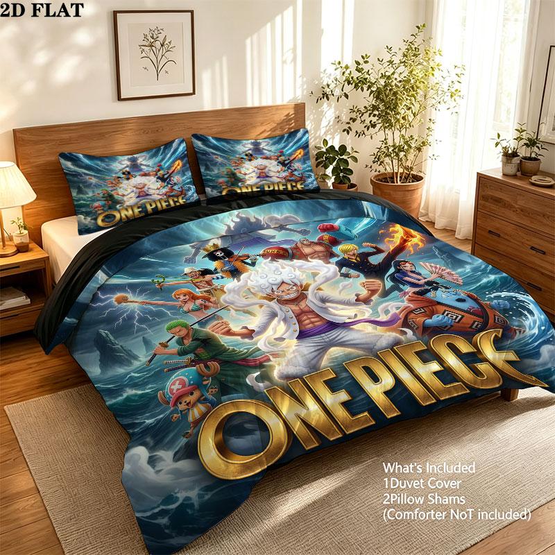 One Piece Pattern Bedding Quilt Set Quilt Cover Pillowcase Home Birthday Gift(1 * duvet cover + 2 * pillowcase, without core)