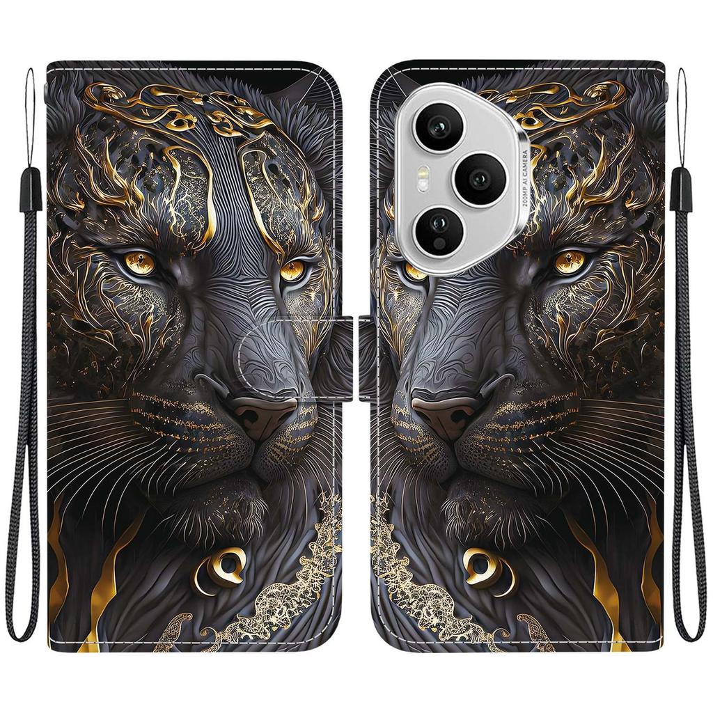 Для Honor 400 Pro 5G (Глобальный) Кожаный чехол-подставка-кошелек с принтом и ремешком на запястье