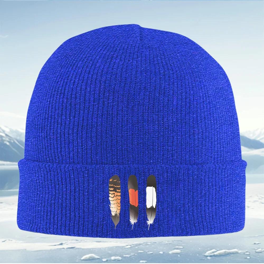 Feathers black orange white stripes Unisex Women Unisex Knitted Hat Beanie Pullover Cap Winter Thermal Warm Christmas Outdoor