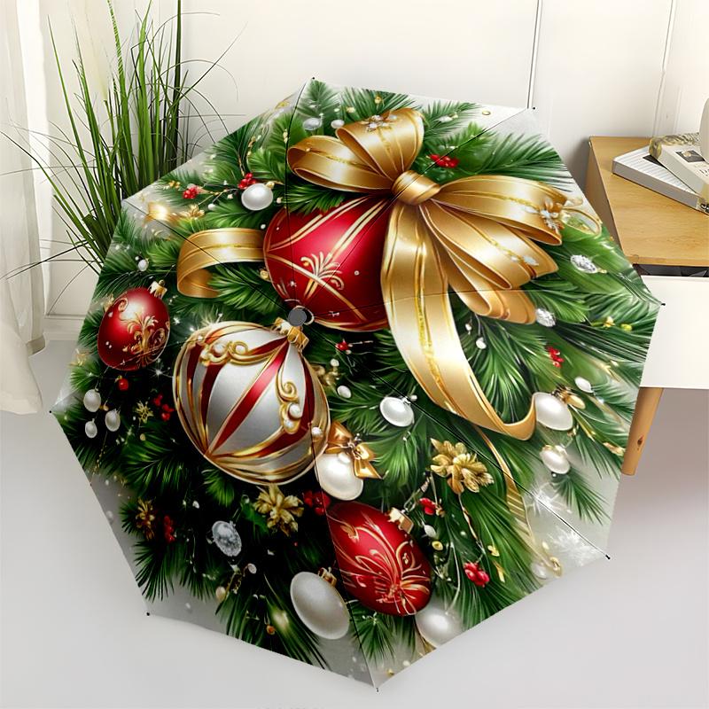 1pc Elegant Christmas Ornaments Pattern Beautiful Looking Automatic Folding Umbrella, 3 Folding, 8 Iron Frame Design, Durable and Suitable for Tr