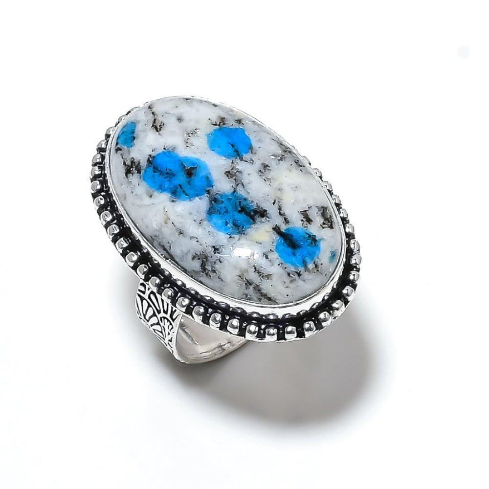 Natural K2 Azurite Gemstone Handmade 925 Sterling Silver Ring Size 10 L9l62