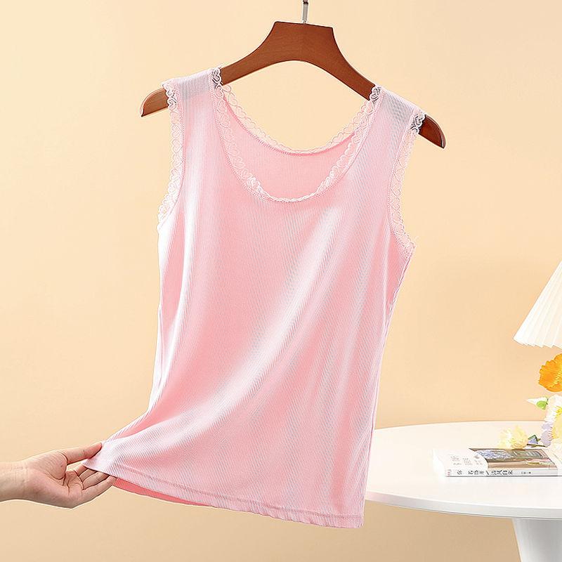 Женский жилет с кружевом и кружевной майкой, из модальной нити, оверсайз, облегающего кроя и модная базовая футболка без рукавов