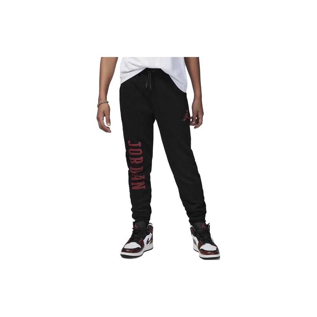 Jordan Детские повседневные брюки с принтом алфавита и манжетами на шнурках, детские штаны черного цвета FV5650-010