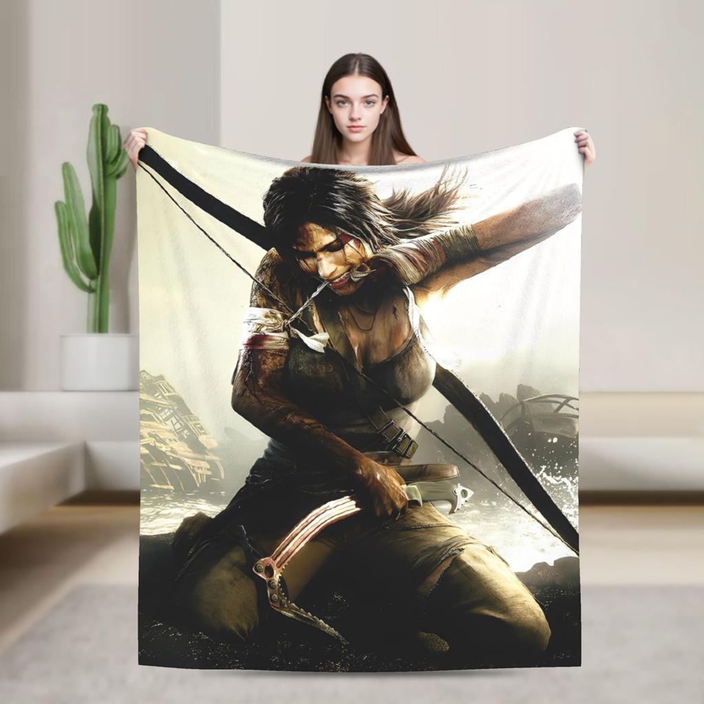 Tomb-Raider Lara Croft Fashion Blanket Survival Video Game Flannel Vintage Breathable Throw Fashion Blanket for Bedding Lounge Winter Travel