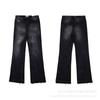 High-Quality Washed Denim Jeans Men Women Slim Flare Leg Black Blue Color Block Mid-Rise Cotton Blend