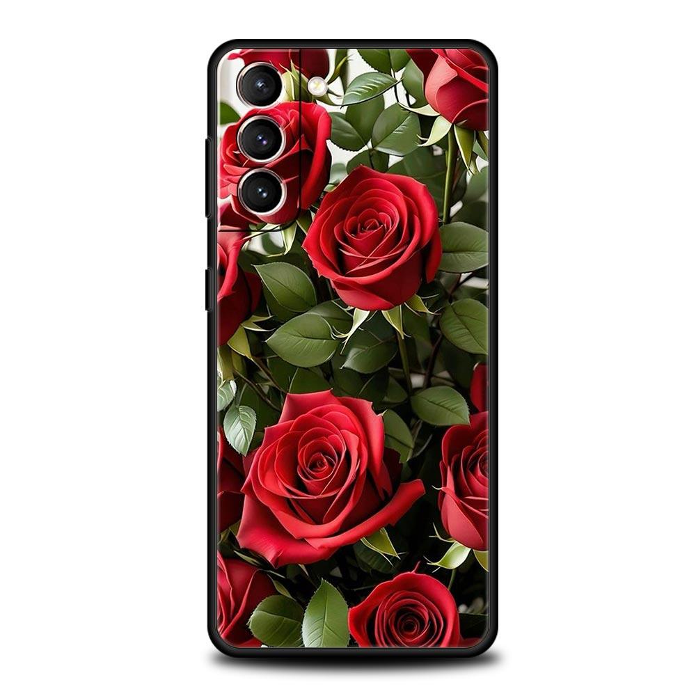 Красивый чехол для телефона с цветами красной розы Для Samsung Galaxy S24 S23 S22 S20 Ultra S21 FE 5G S10 S9 Plus S10E S8 Мягкий силиконовый чехол