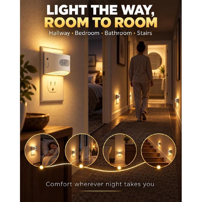L LOHAS LED Motion Sensor Night Light, Night Lights Plug into Wall, 2 Pack