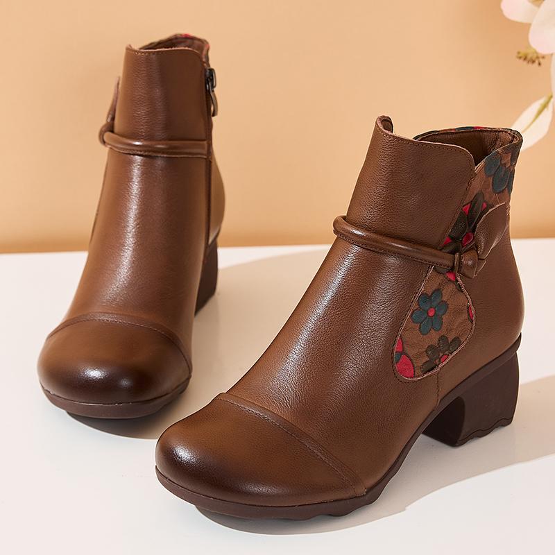 Ботильоны из натуральной кожи, женская обувь 2024 года, осень-начало зимы, круглый носок, квадратный каблук, молния, ручная работа, женские ботинки для отдыха