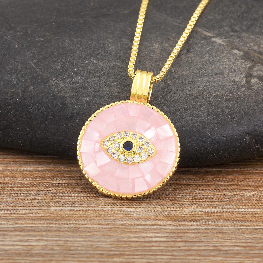 Nidin New Trendy Round Shape Evil Eye Inlaid Zircon Pendant Necklace For Women Birthday Party Luxury Chain Choker Jewelry Gifts