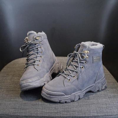 Новые зимние утепленные плюшевые теплые хлопковые туфли, женские ботинки martin на толстой подошве