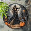 2D Flat Aluminium Halloween Sign with Witch Pattern - Halloween Figurine Ornaments - Ideal for Front Door, Wall, Porch, Window Decor - Ideal