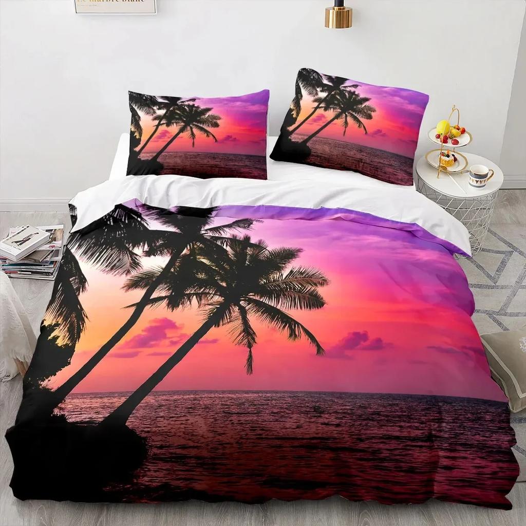 3D Printed Sea View Coconut Comfortable Duvet Quilt Cover Pillowcase Bedding Set Children Bedroom Decoration Home Textile