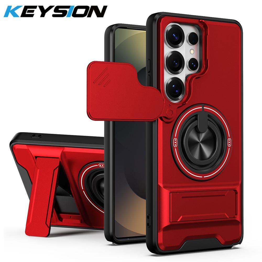 KEYSION Магнитный чехол для телефона для Samsung Galaxy S23 S24 Ultra S24+ S23 FE Защита камеры со сдвижной крышкой Вертикальная подставка Кольцо Ударопрочный чехол