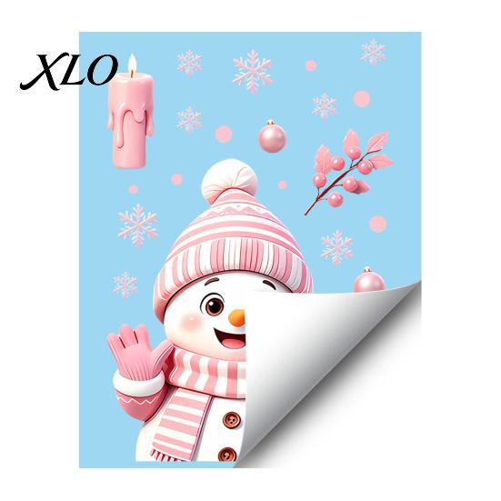 Waterproof PVC Glass Decorations Christmas Snowman Static Stickers, Decorative Pink Decals, Holiday Seasonal Window Art Clings for Home Party And Door