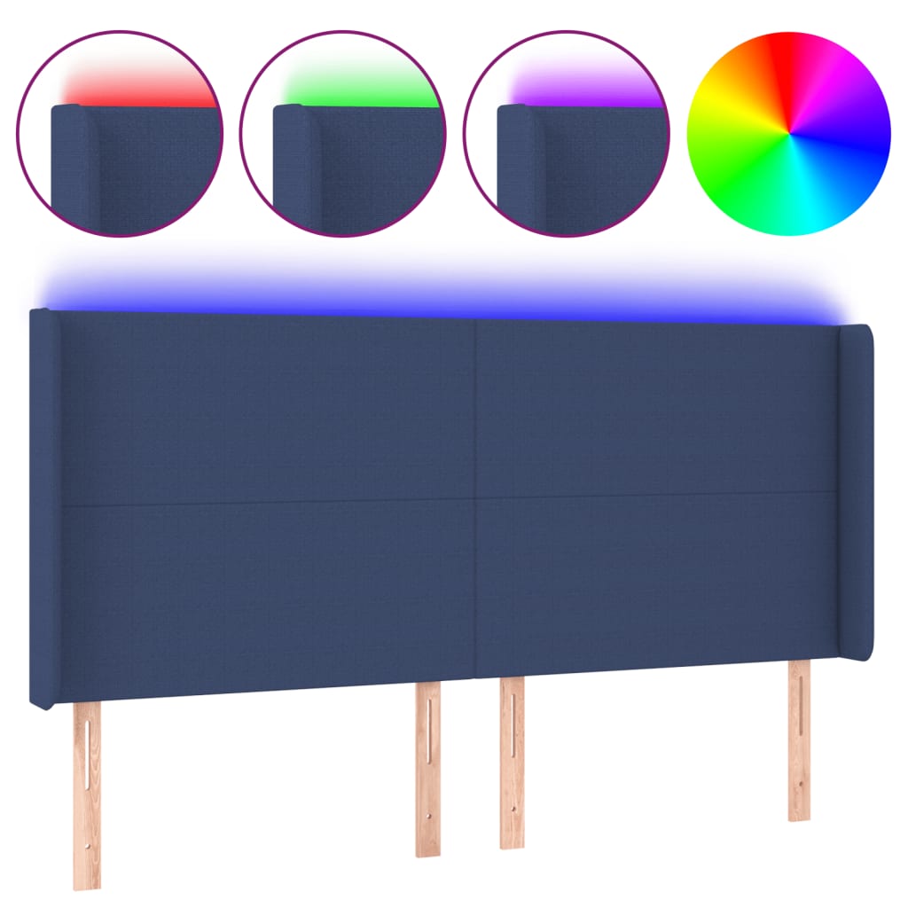 LED Headboard in Blue 163 x 16 x 118 128 cm Fabric