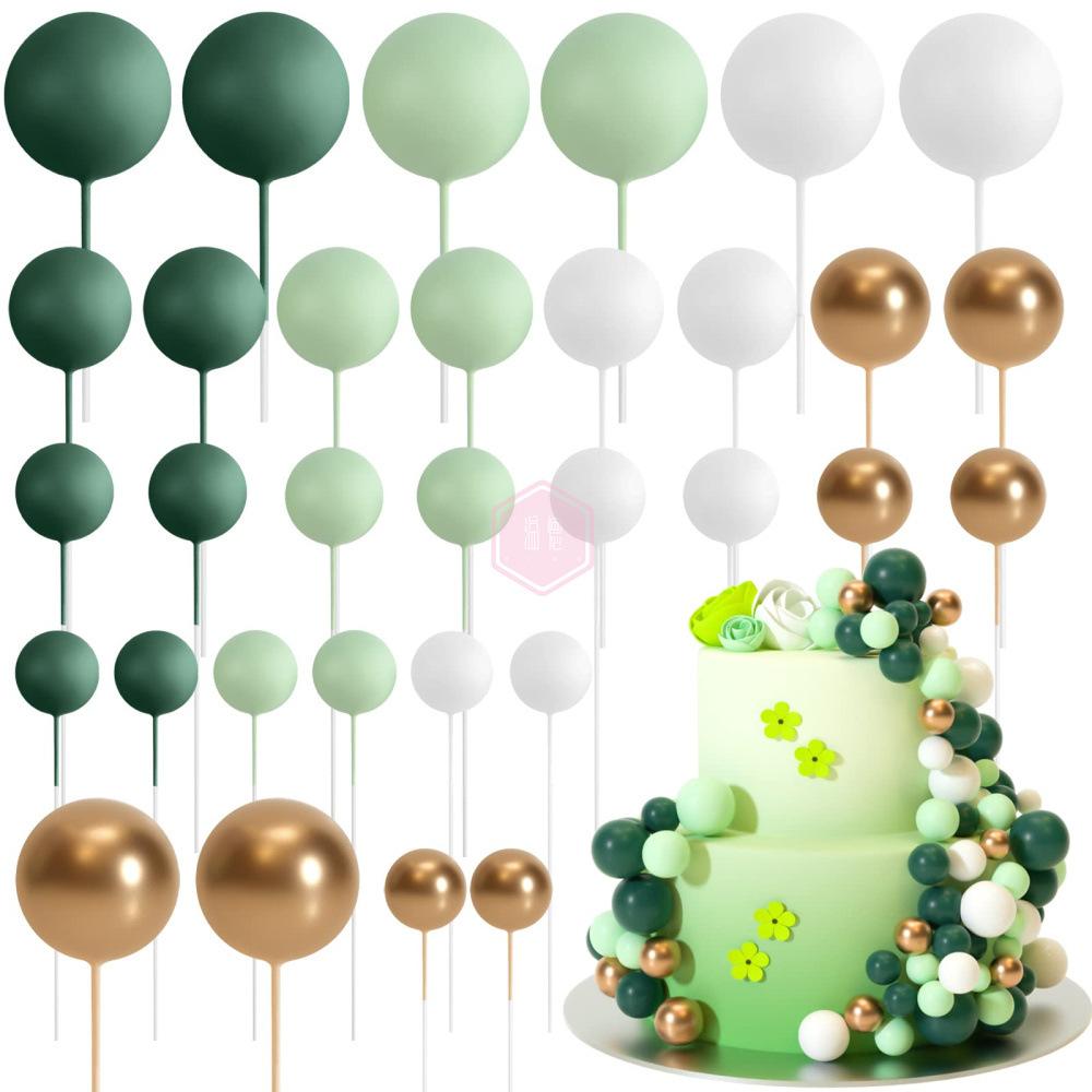 32Pcs Ball Cake Toppers Mini Balloon Cake Topper Sticks Cupcake Foam Ball Kids Jungle Birthday Party Cake Decoration Baby Shower