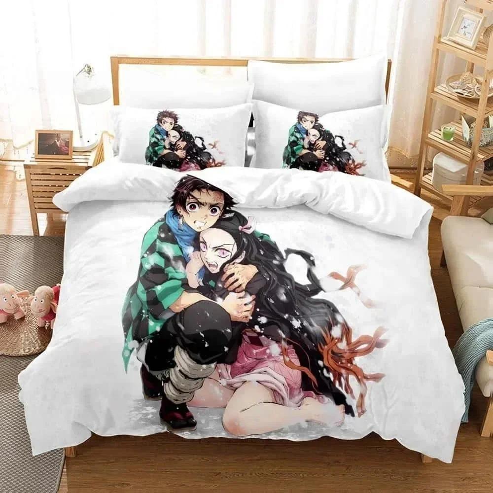 3D Hot sale anime Demon Slayer duvet cover and pillowcase kids' double bed bedding set home bedroom decor gift for boys Girl