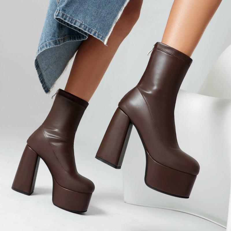 Short Stretch Boots for Women Super Thick High Heel Gold Shoes Silver Chunky Platform Winter Sexy Women Boots