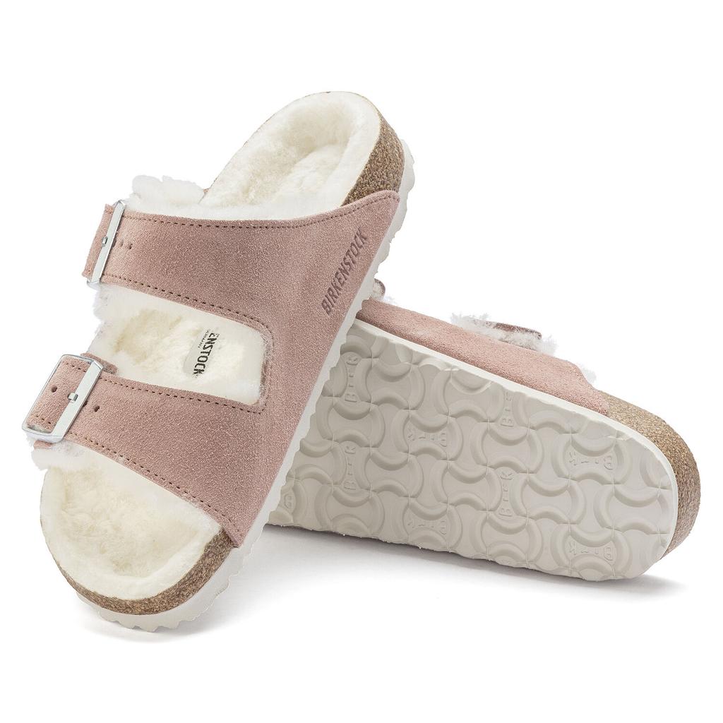 Теплые шлепанцы Birkenstock Arizona Замша Натуральная кожа Овчина Розовая глина LAF узкие narrow (1023258)